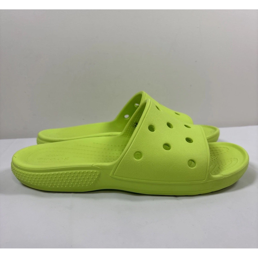 Crocs Classic Slide Sandals Neon Lime Green Womens 9 Mens 7 Slip On Shoe Comfort - Picture 1 of 11